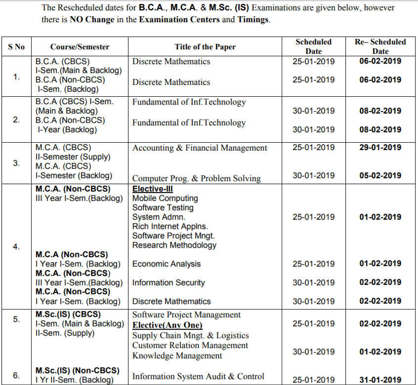 m.sc exam timetable maths Osmania MCA University & Reschedule M.Sc BCA, Timetable