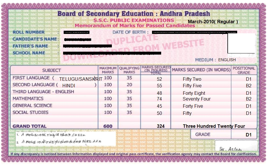 AP SSC Marks Memo Download Online 10th Class Original Long Short 